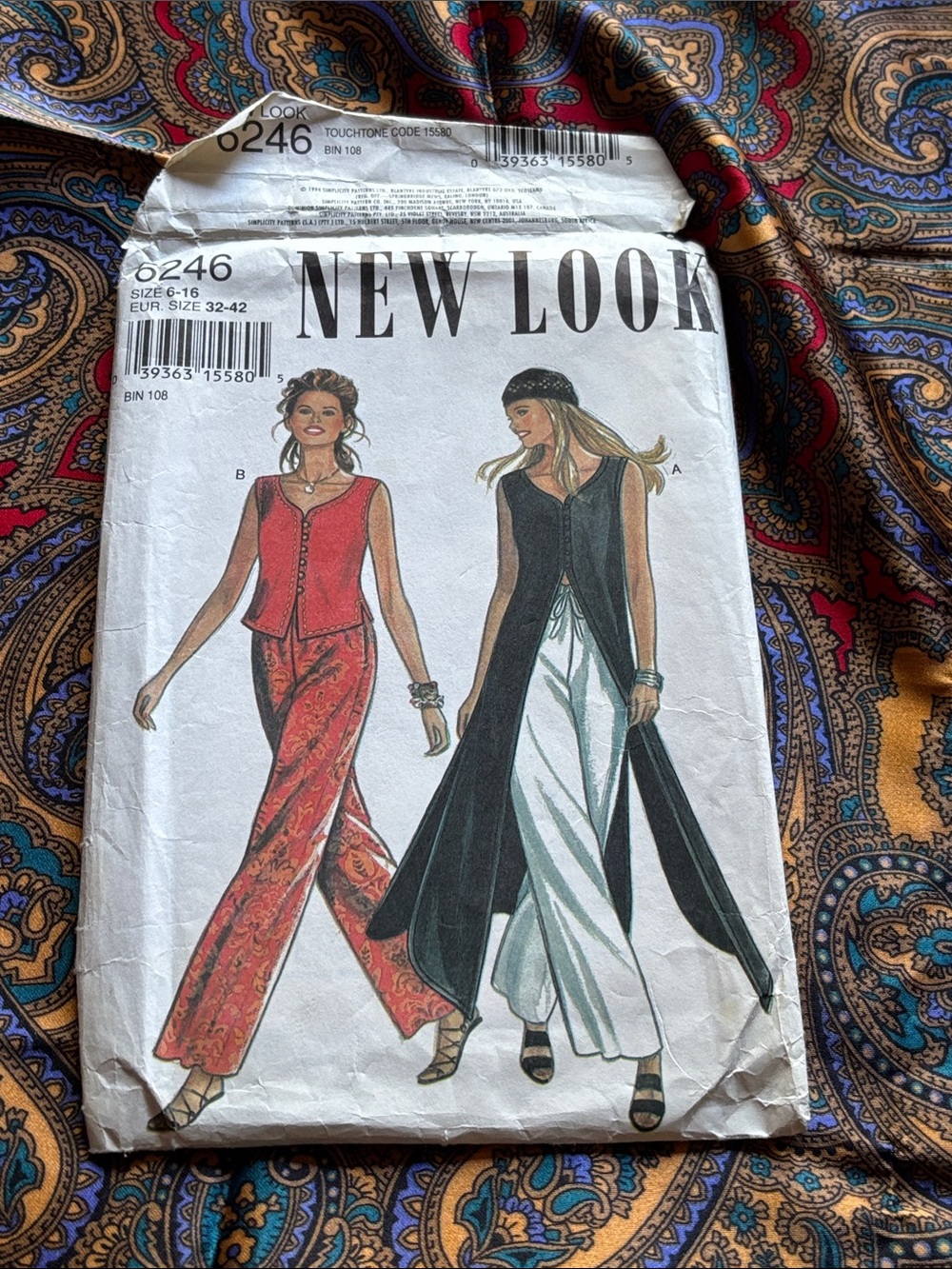 Vintage 6246 New Look Wide Leg Pants & Long Vest Pattern in Red and Black